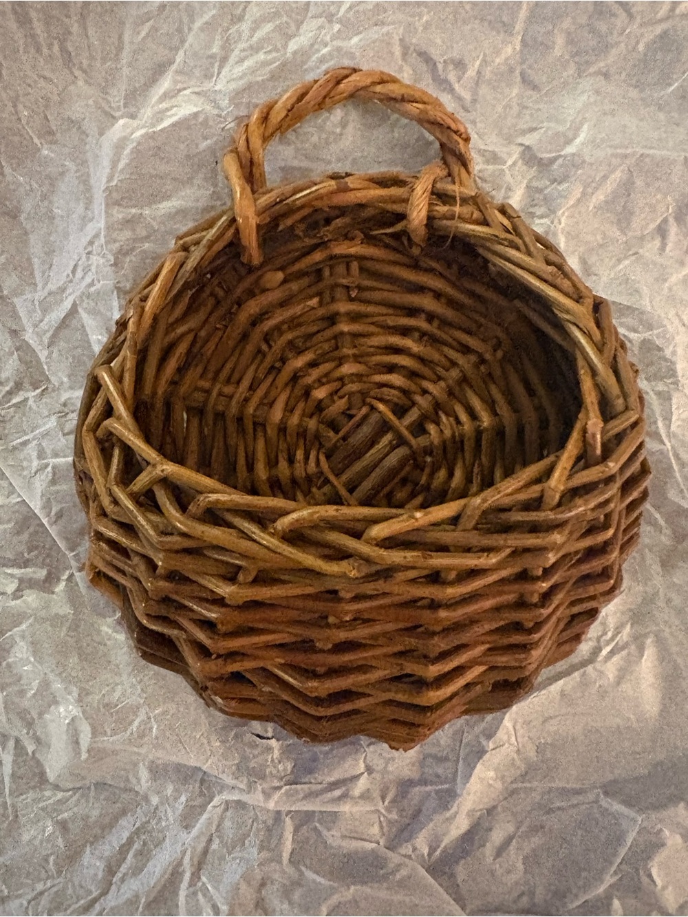 Rustic Woven Hanging Basket in Brown